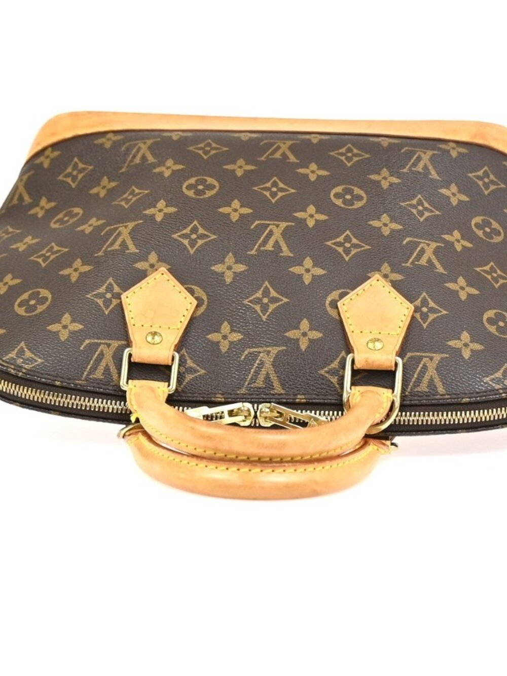 LOUIS VUITTON LV Logo Alma Hand Bag Monogram Leather Brown France M51130 73TA598 - Picture 5 of 15